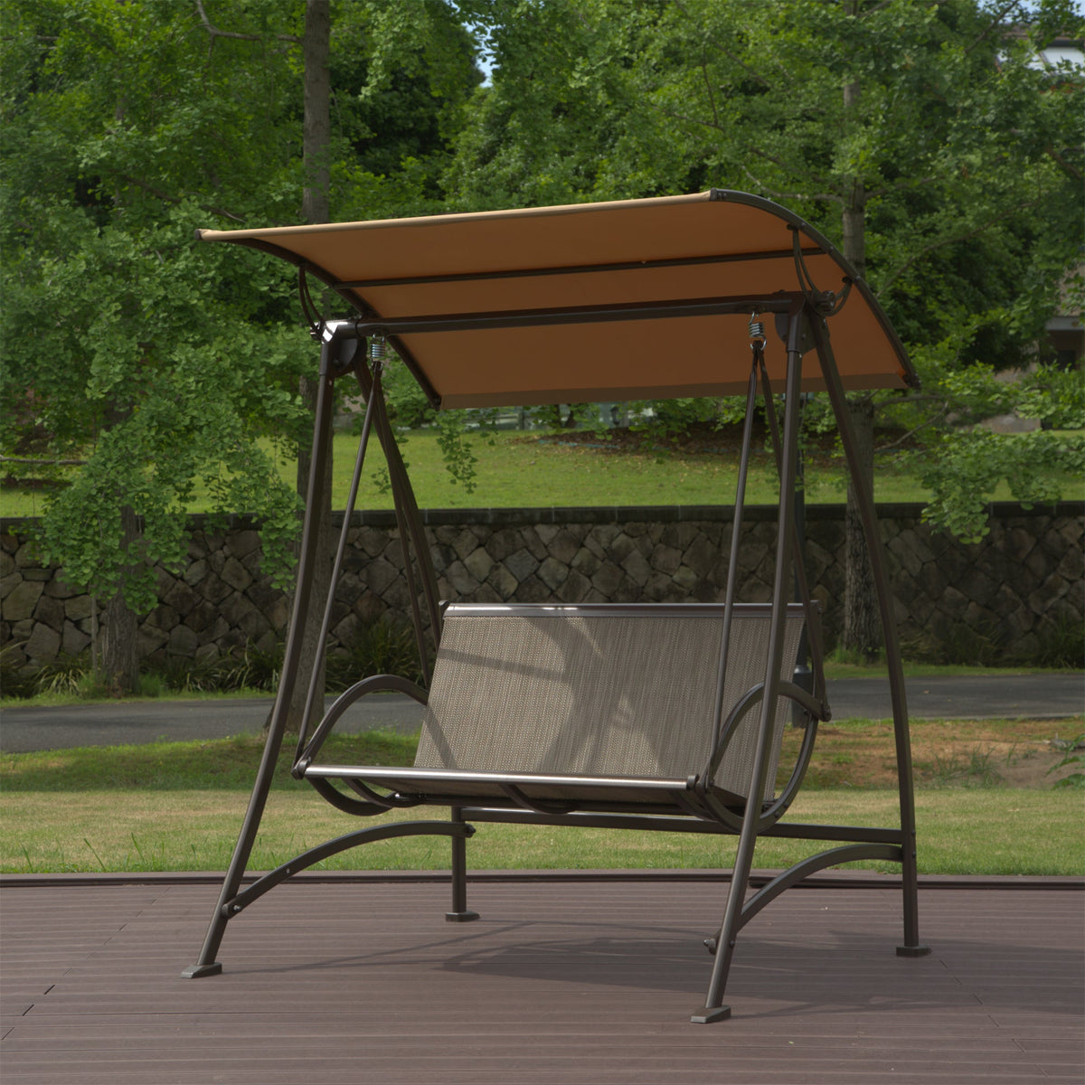 2-Seat Patio Swing Chair with Adjustable Canopy and Steel Frame, photo 5 of 7
