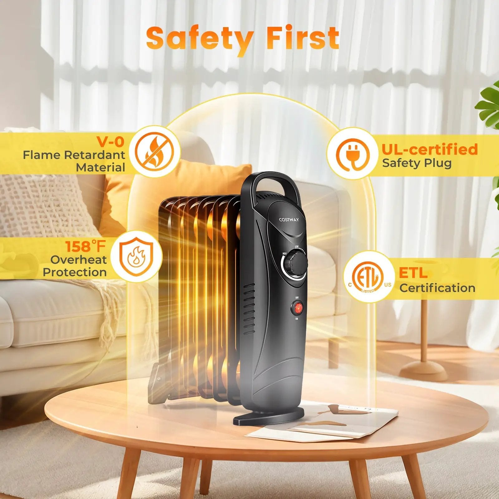 700W Electric Oil Filled Radiator Heater with Adjustable Thermostat by DirectDeals