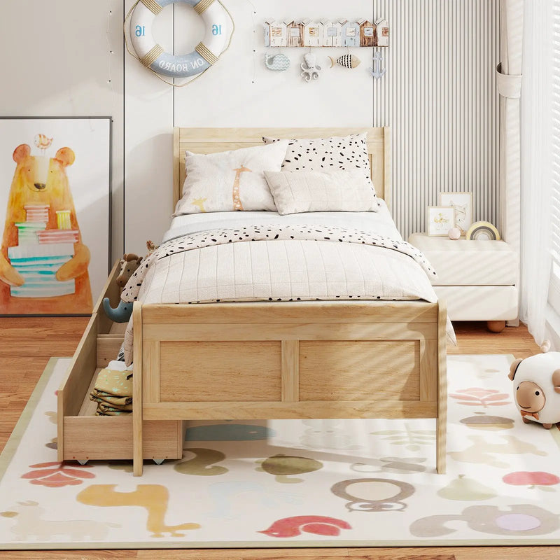 Twin Size Sleigh Bed with 2 Storage Drawers Wood Platform Bed Frame by DirectDeals
