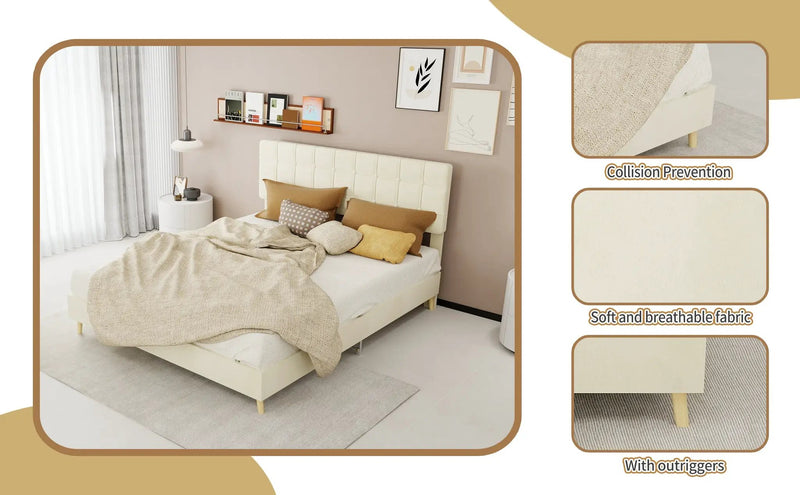 Modern Upholstered Bed Frame – Premium Holland Velvet Fabric by HouseOfZazla