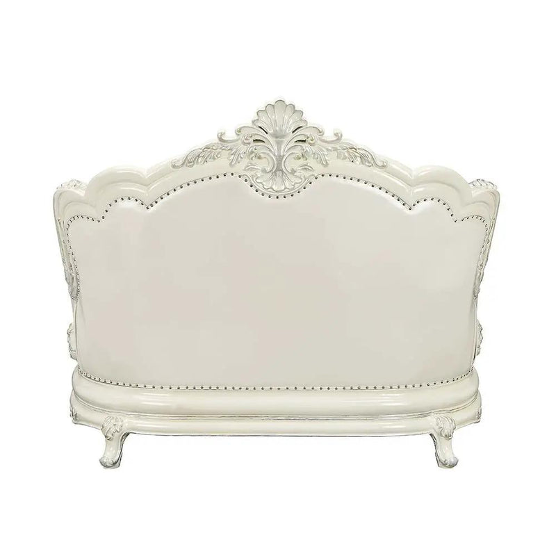 Adara - Loveseat With 5 Pillows - Pearl White Synthetic Leather & Antique White by Unique Piece Furniture