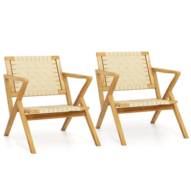 Outdoor and Indoor Teak Wood Patio Chair wuth Webbing Seat and Backrest-Natural by DirectDeals