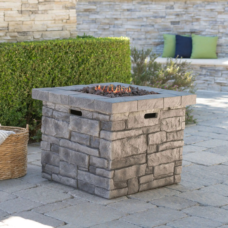 Outdoor Square Propane Fire Pit 40,000 BTU - Gray by HouseOfZazla