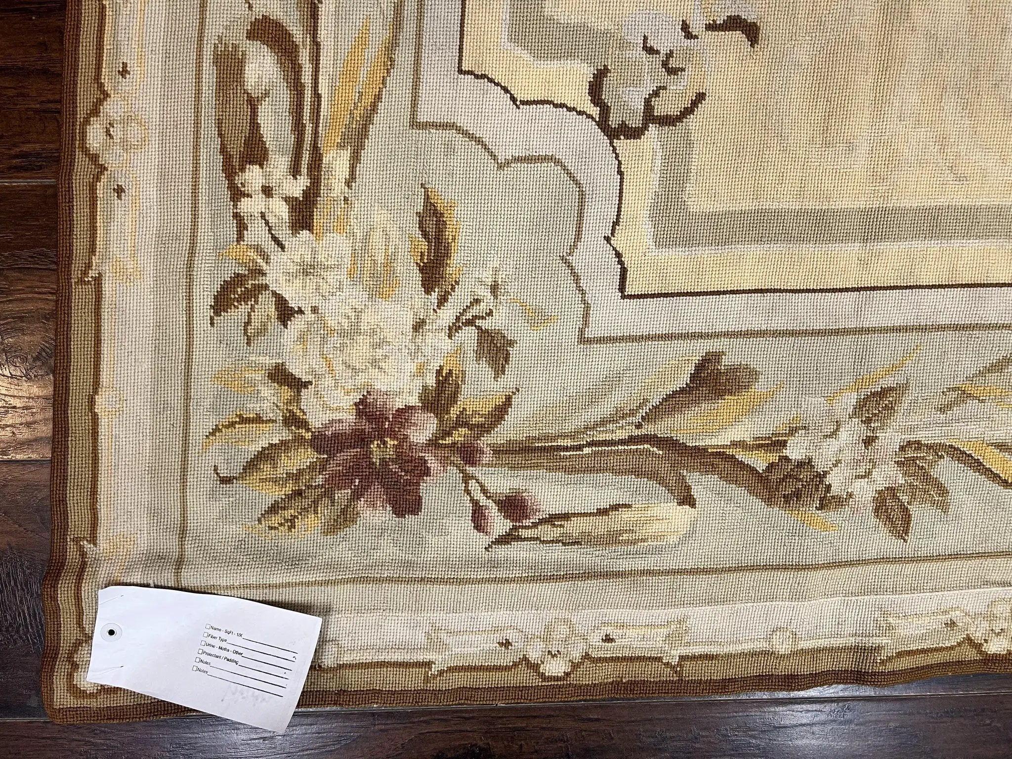 Needlepoint Rug 6x9, Elegant European Design Aubusson Carpet, Vintage Wool Handmade Rug, Light Yellow Ivory by Jewel Rugs