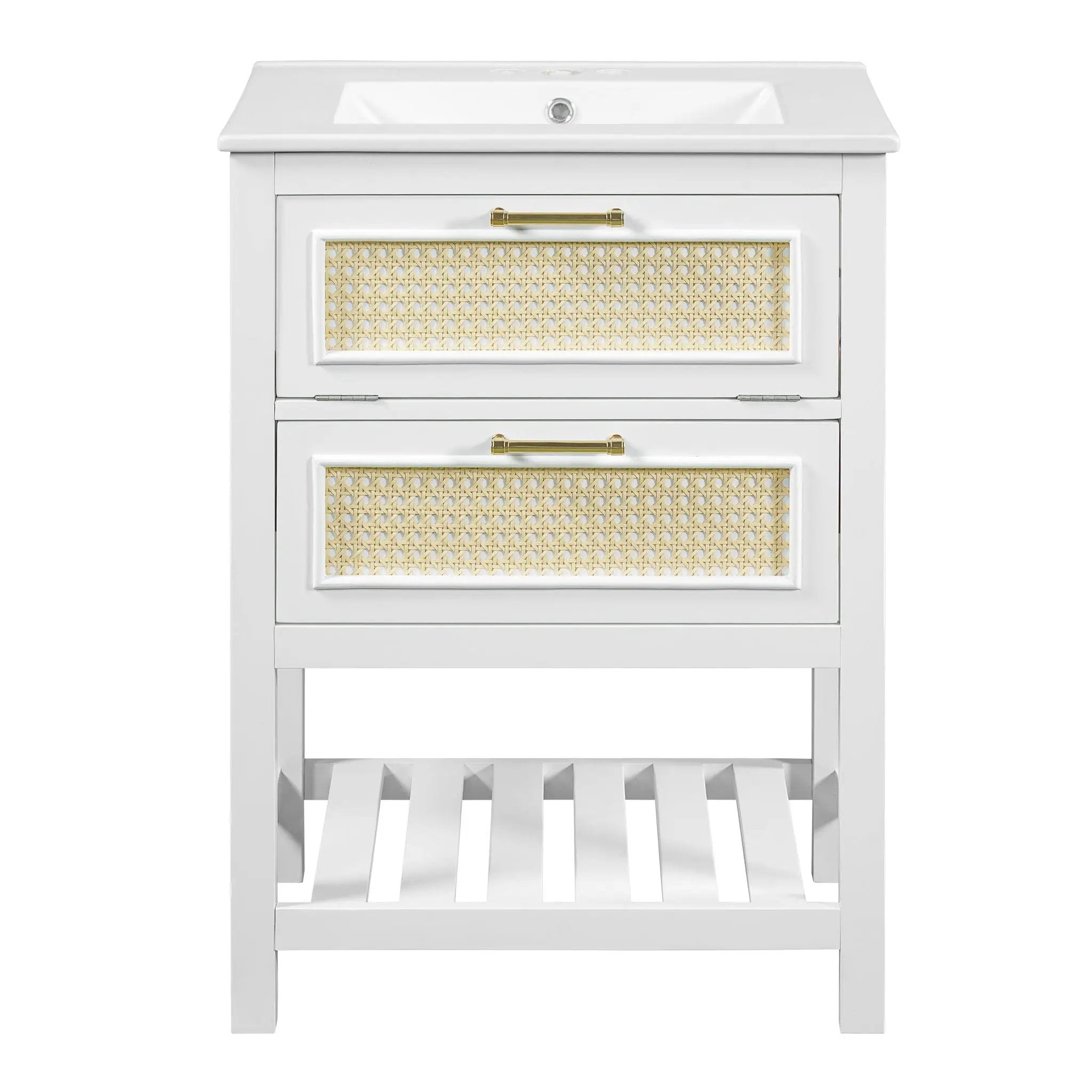 Modern Bathroom Vanity With Integrated Sink, Cabinet With 1 Deep Drawer And 1 Tip-Out Drawer by HouseOfZazla