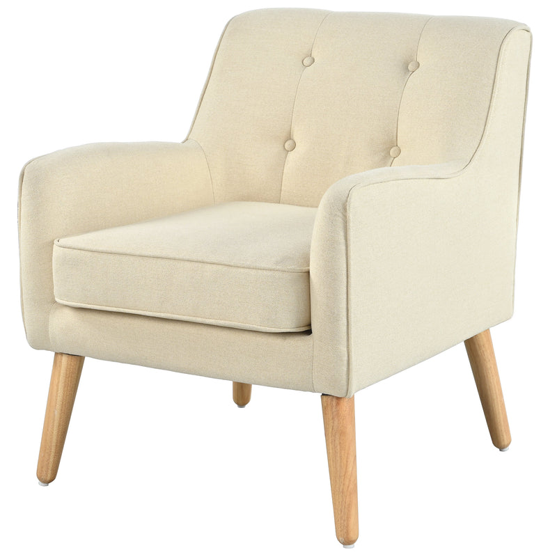Mid-Century Modern Armchair - Tufted Fabric Accent Chair with Solid Wood Legs by HouseOfZazla