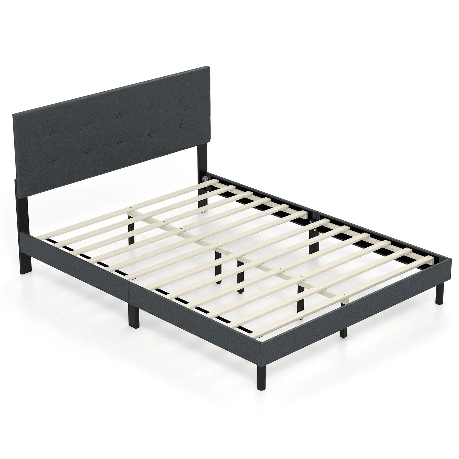 Queen Size Upholstered Bed Frame Linen Platform Bed-Dark Gray by DirectDeals