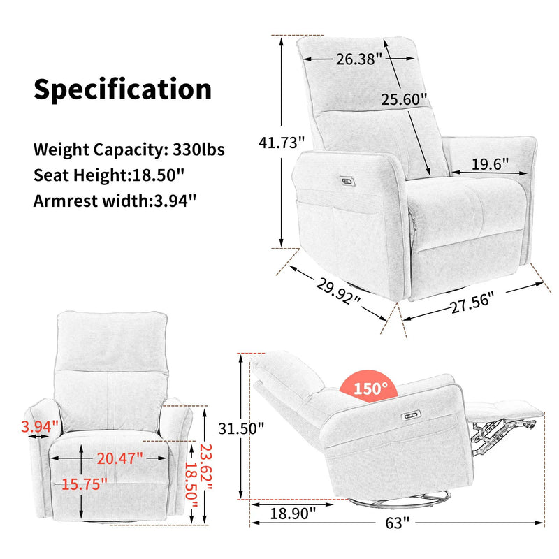 Power Swivel Rocker Recliner Chair for Adults by HouseOfZazla