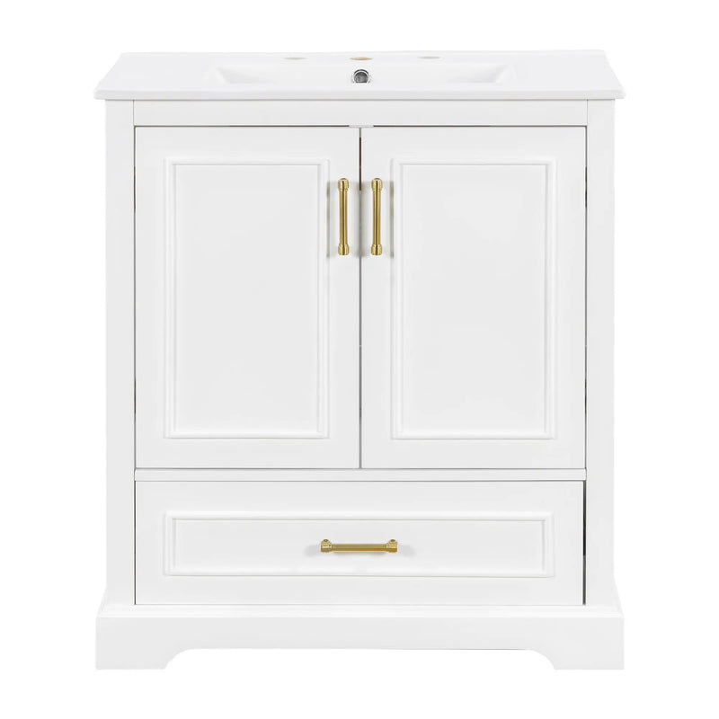 Bathroom Vanity With Sink, 1 Divided Drawer And 2 Soft Close Doors With Double Shelf by Unique Piece Furniture