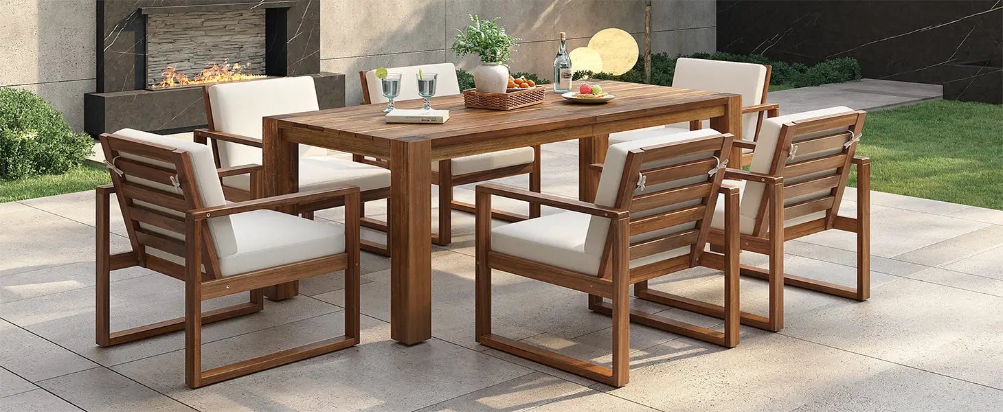 TREXM Patio Table and Chairs Set for 6 with Umbrella Hole by HouseOfZazla