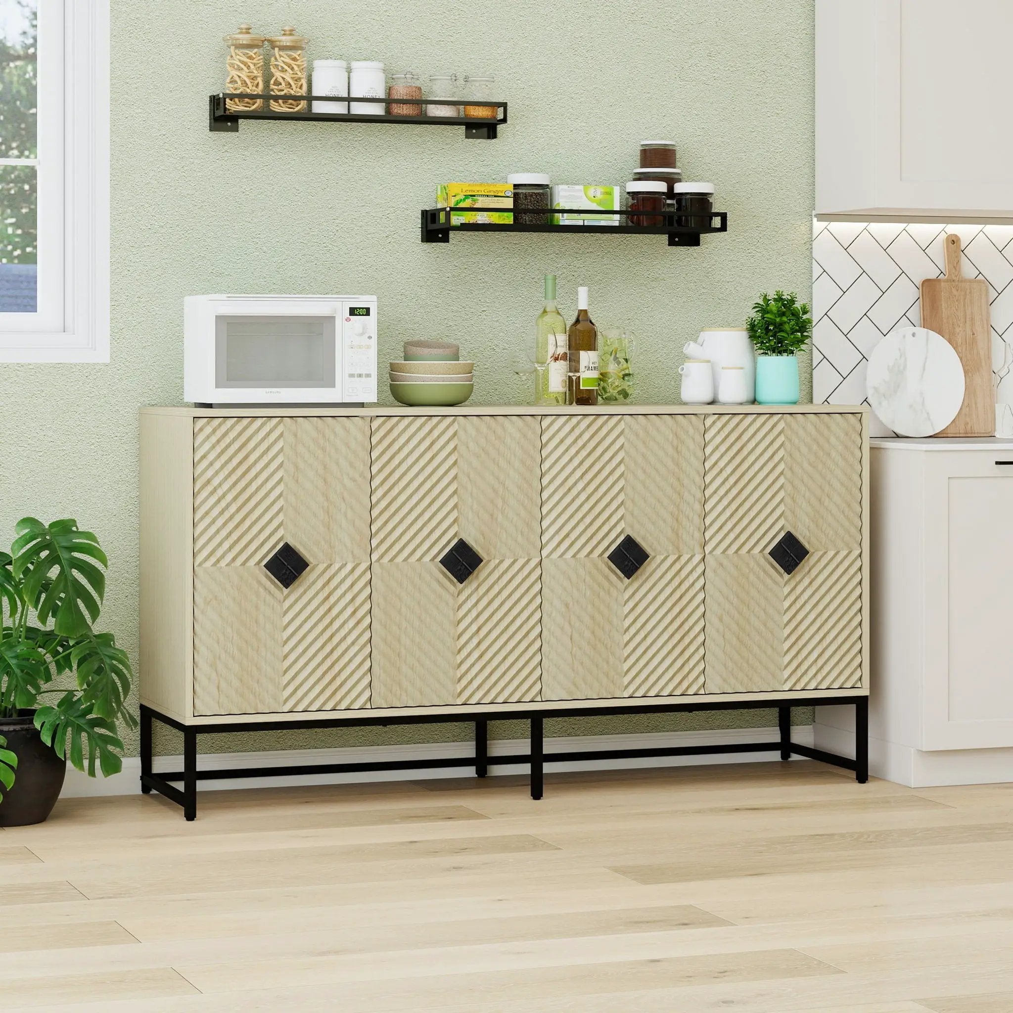 Carved 4 Door Sideboard With Storage, Adjustable Shelf by HouseOfZazla