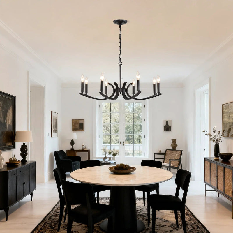 8-Light Farmhouse Chandelier, Black Metal by HouseOfZazla