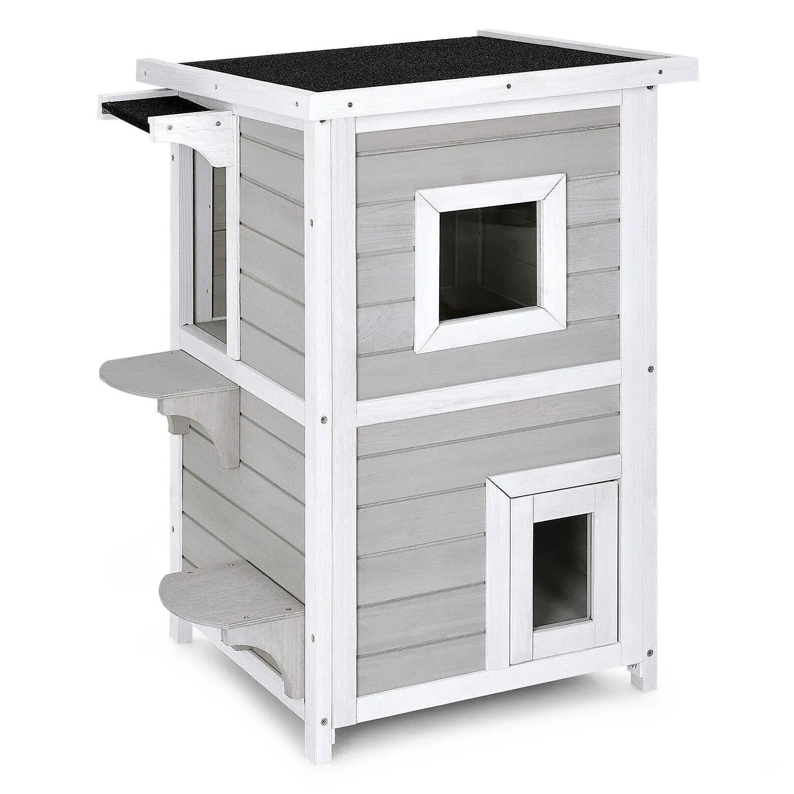 2-Story Wooden Cat House with Escape Door Rainproof by DirectDeals