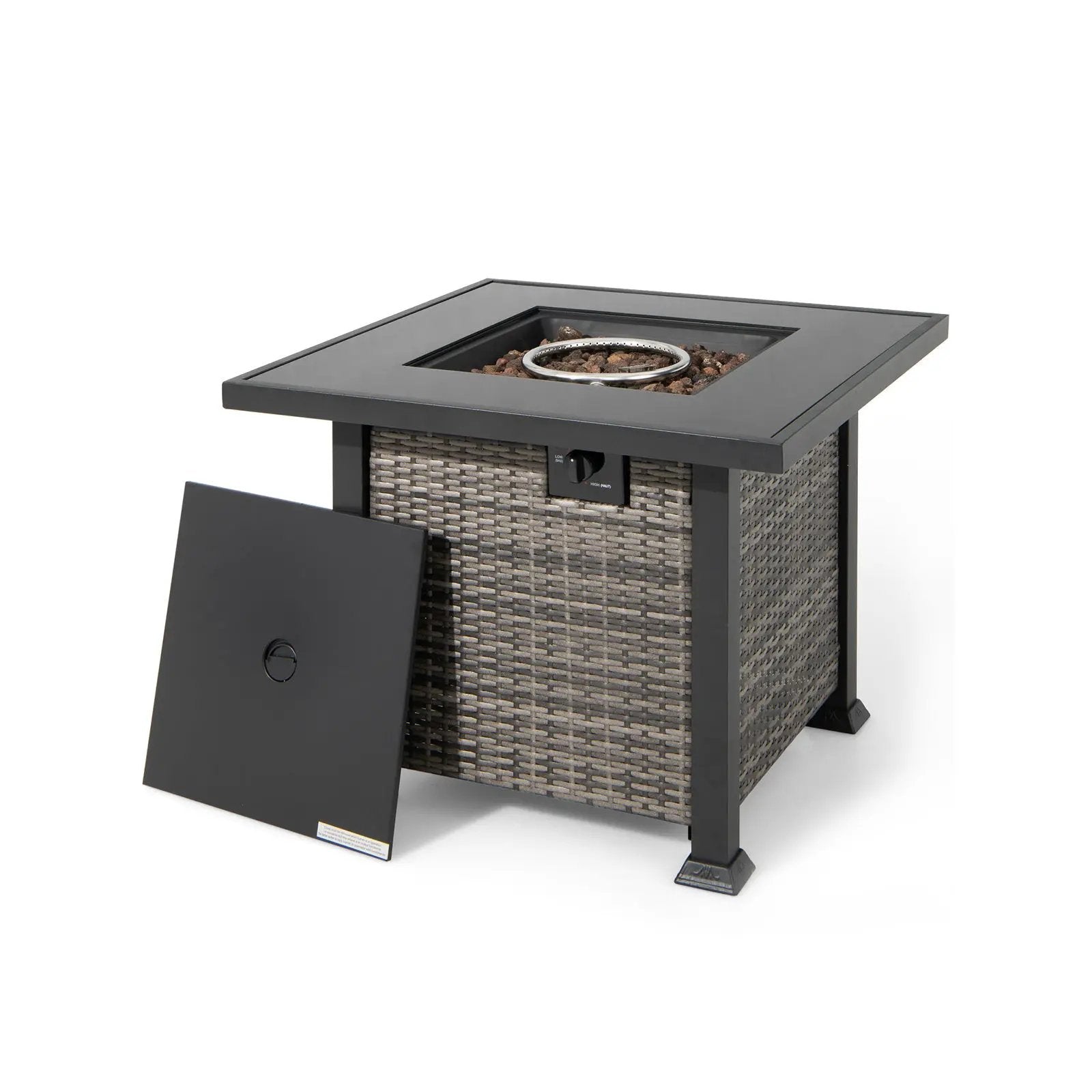 32 Inch Square Propane Fire Pit Table with Lava Rocks Cover by DirectDeals