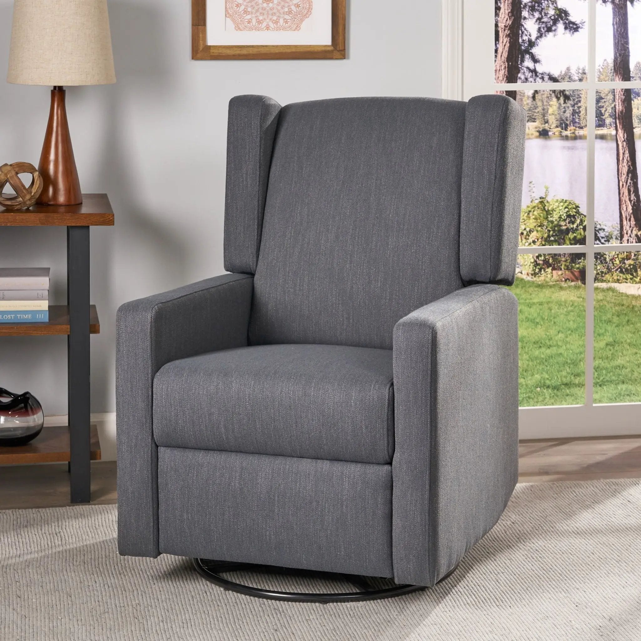 Landau Contemporary Fabric Upholstered Swivel Recliner by HouseOfZazla