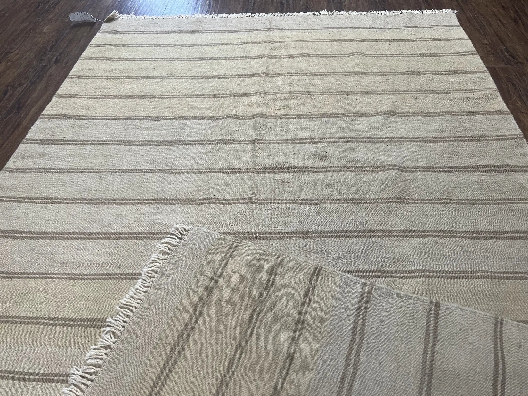 New Turkish Kilim Rug 5x8 Flatweave Carpet, Bohemian Rug, Contemporary Rug, Hand Woven, Wool Area Rug, Gray and Taupe, Striped Pattern by Jewel Rugs