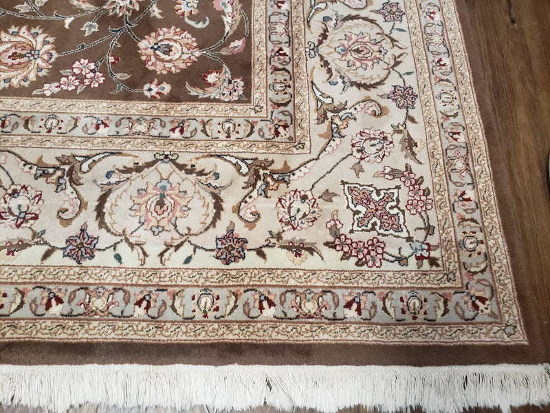 Vintage Pak-Persian Area Rug 9x12, Wool Hand-Knotted Spice Brown & Ivory Traditional Fine Oriental Carpet, Pakistani Carpet, 9 x 12 Fine Rug by Jewel Rugs