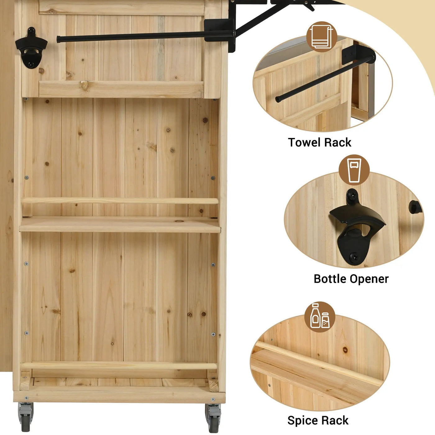 Outdoor Kitchen Island With Stainless Steel Top, Ample Storage Space, Towel And Spice Racks And A Bottle Opener by Unique Piece Furniture