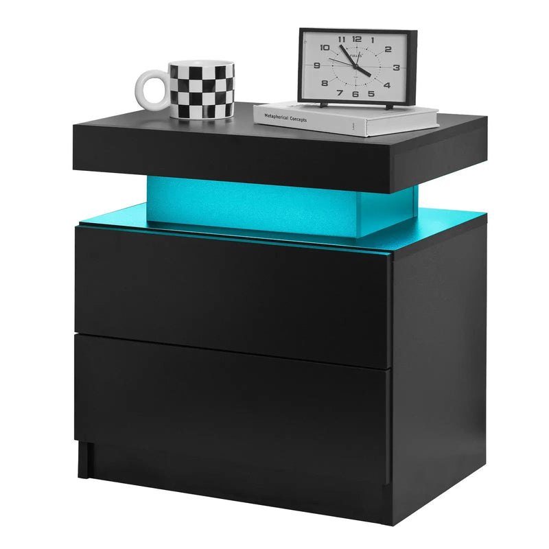 Modern LED Nightstand Bedside Table with 2 Drawers by HouseOfZazla