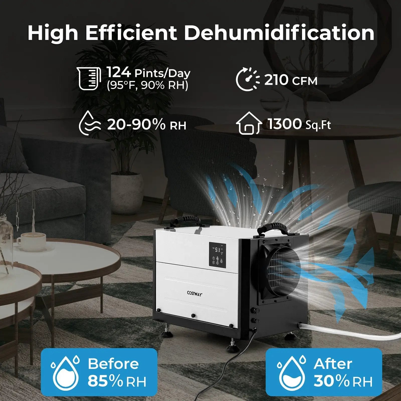 124 Pint Crawl Space Dehumidifier with 3 Modes and 24H Timer by DirectDeals