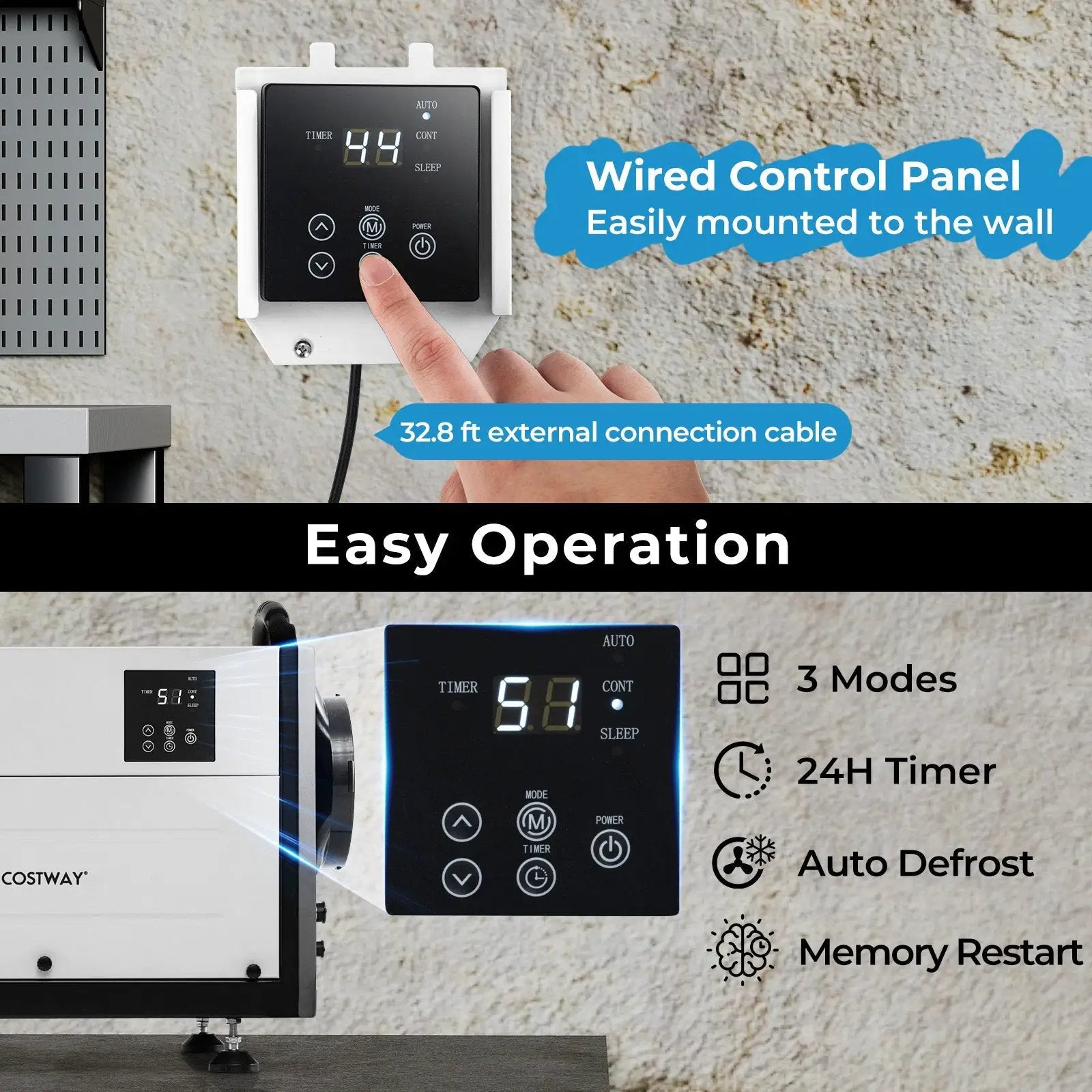 124 Pint Crawl Space Dehumidifier with 3 Modes and 24H Timer by DirectDeals