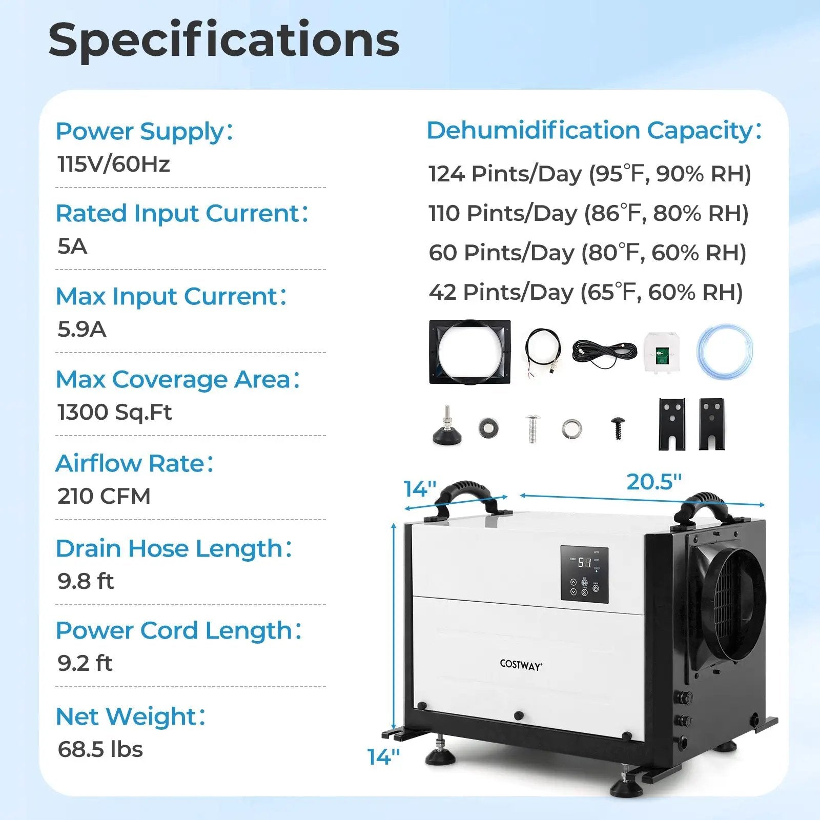 124 Pint Crawl Space Dehumidifier with 3 Modes and 24H Timer by DirectDeals