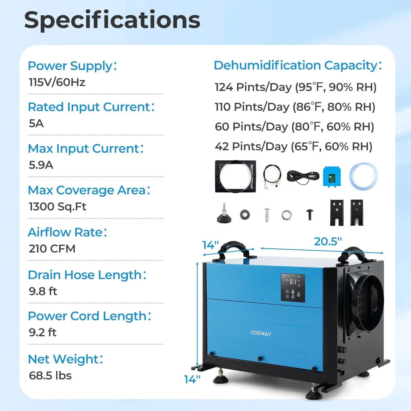 124 Pint Crawl Space Dehumidifier with 3 Modes and 24H Timer by DirectDeals