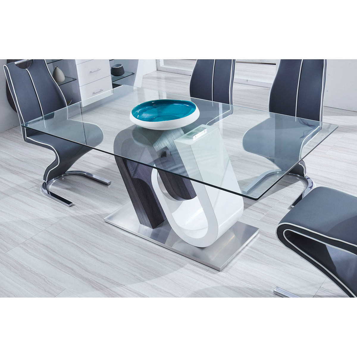 Anne Dining Table with Stainless Steel Base - White / Gray, photo 2 of 7
