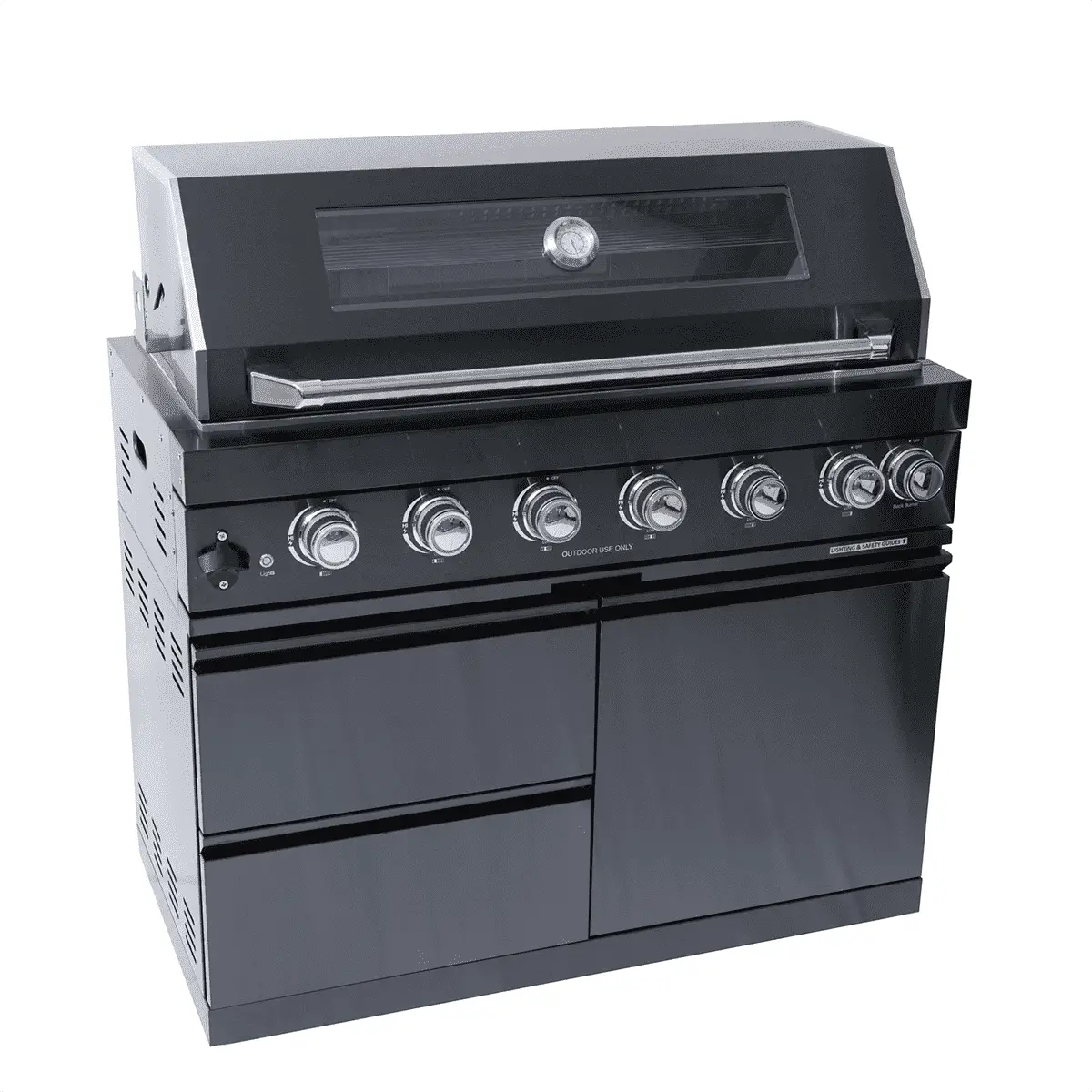 NG 85" 6-Burner 85,000 BTU Black Outdoor Kitchen Island Grill Refrigerator + Rotisserie Kit + Sink by Chery Industrial