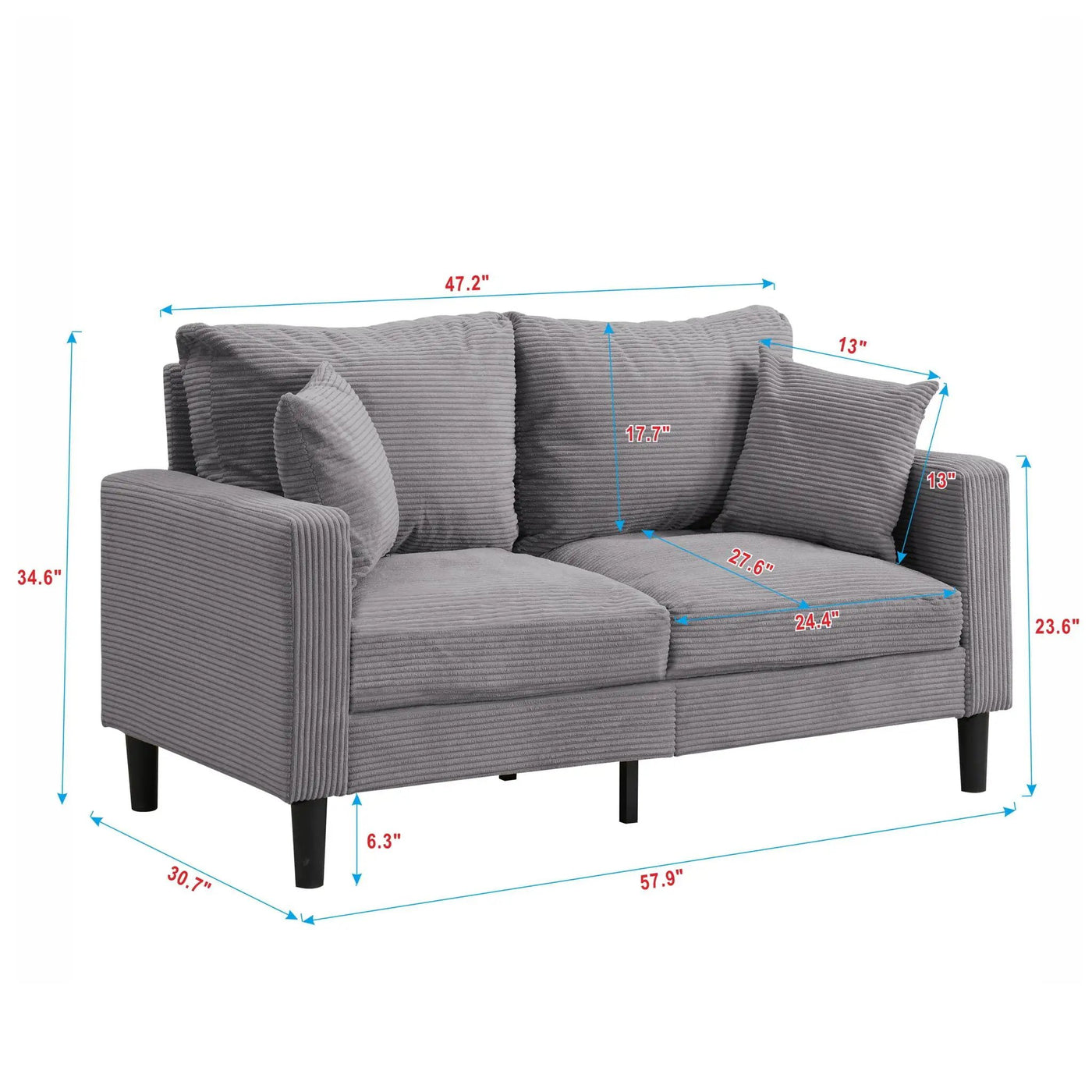 Modern Upholstered Loveseat Sofa, High Resilience by HouseOfZazla