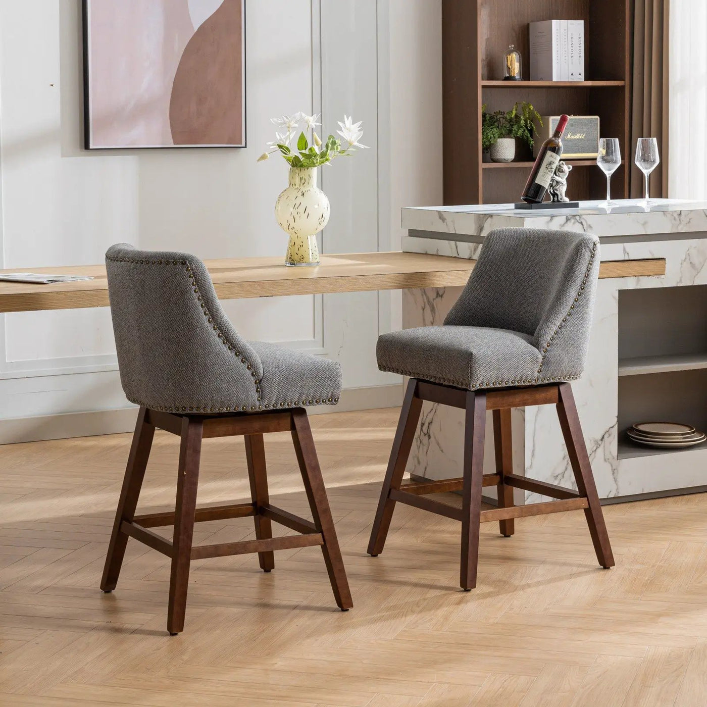 Counter Height Swivel Barstools, 26'' H Seat Height Upholstered Bar Stools (Set of 2), Fabric by HouseOfZazla