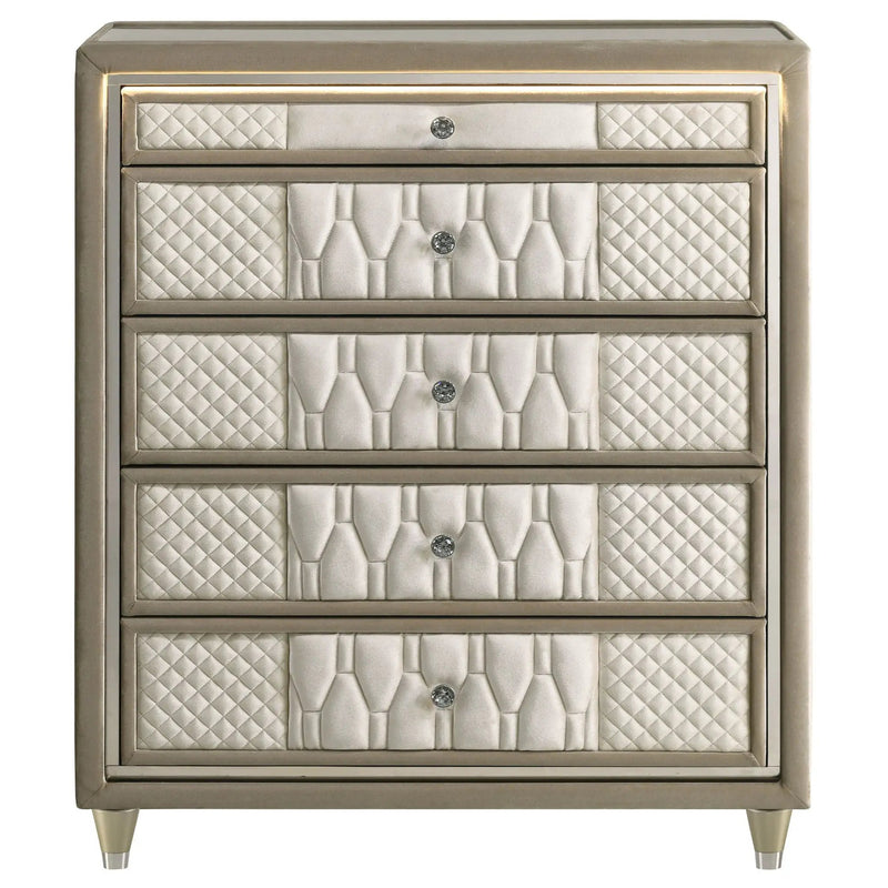 Lorient 5-drawer LED Chest of Drawers Ivory and Camel by Unique Piece Furniture