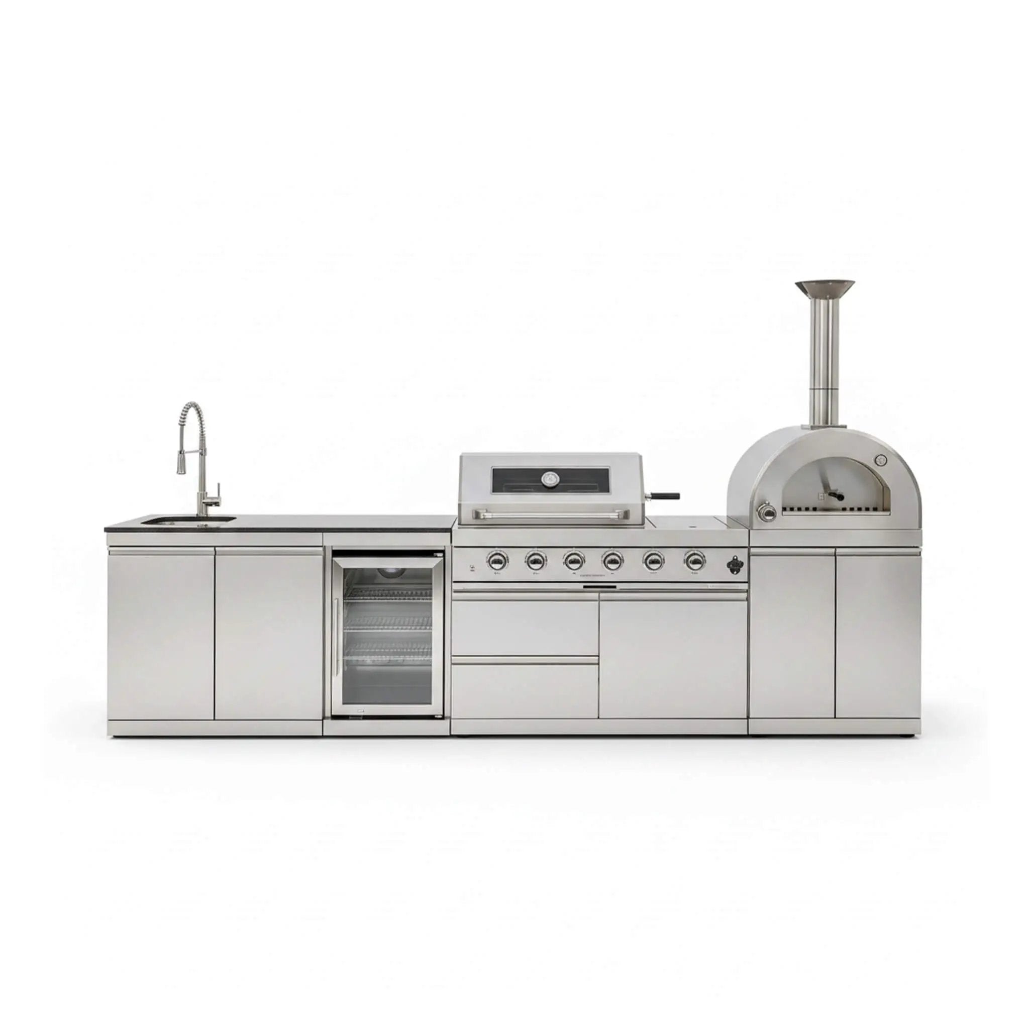 Blazon 125-Inch 4-Burner 108K BTU Outdoor Kitchen Island With Pizza Oven, Rotisserie & Refrigerator (SAK55768) by SAKSBY WHOLESALE