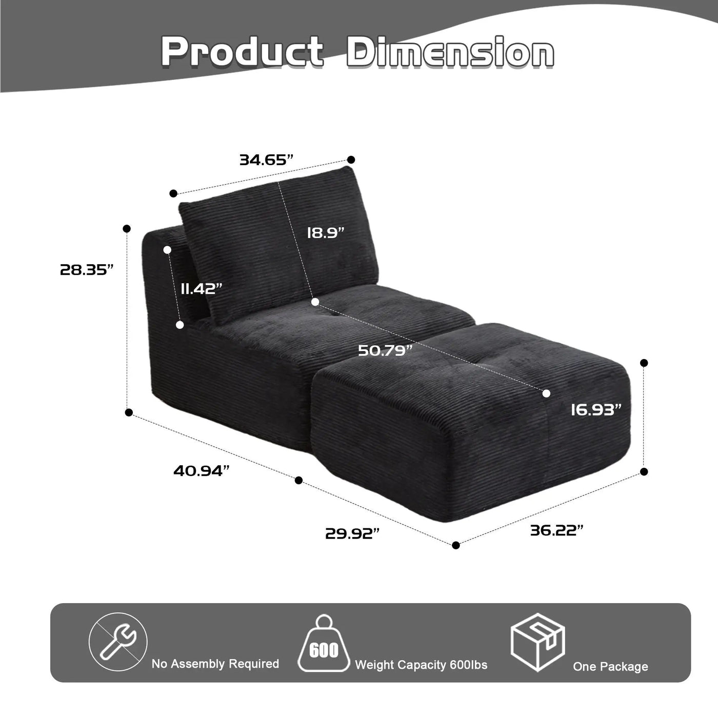 Single Chaise Longue With Movable Ottoman For Living Room by HouseOfZazla