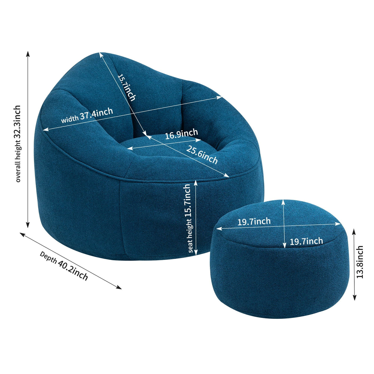High Pressure Foam Bean Bag Sofa Chair with Footrest – Multiple Colors, photo 7 of 24