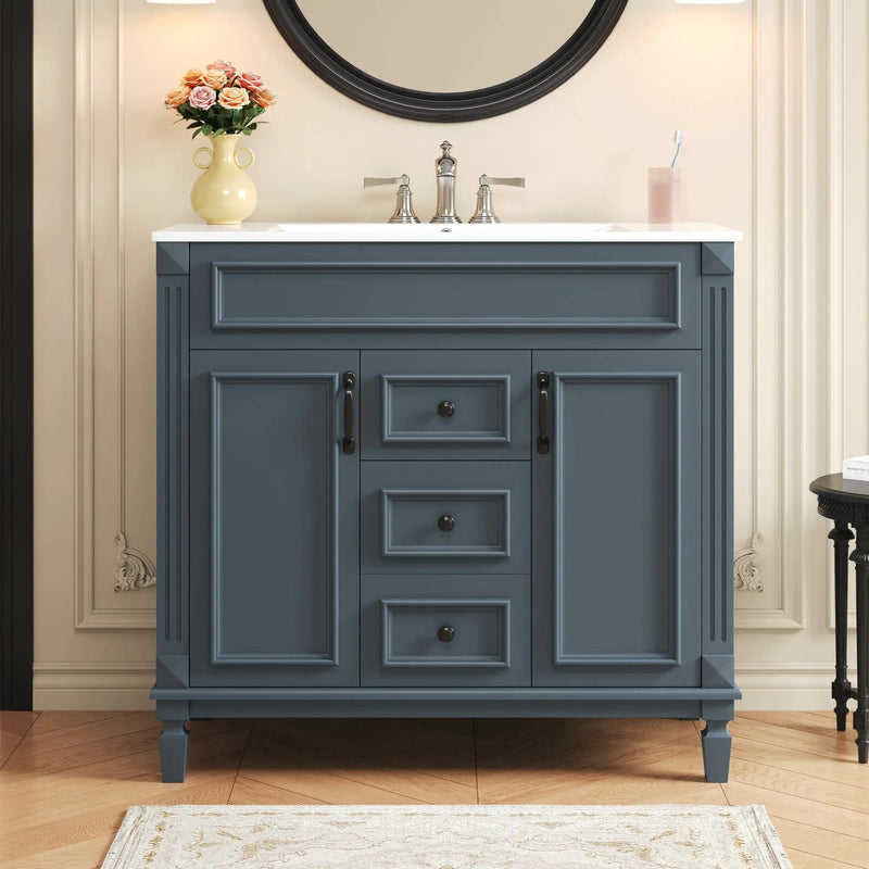 36" Bathroom Vanity With Top Sink, Basin On Cabinet With 2 Soft Closing Doors And 2 Drawers - Blue by Unique Piece Furniture