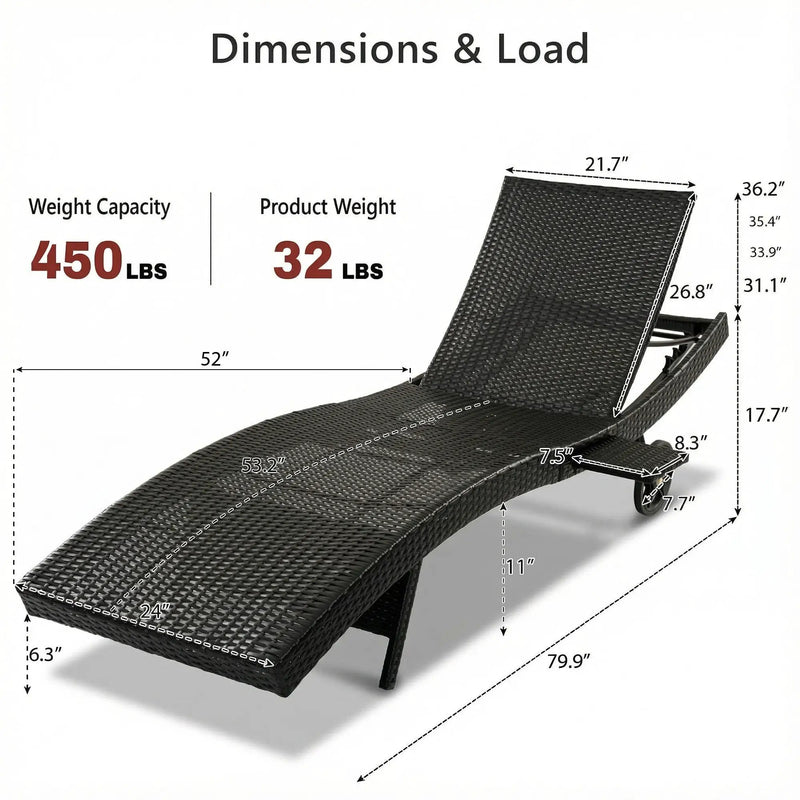 K&K 80'' Patio Wicker Chaise Lounge Chairs Set of 2 by HouseOfZazla
