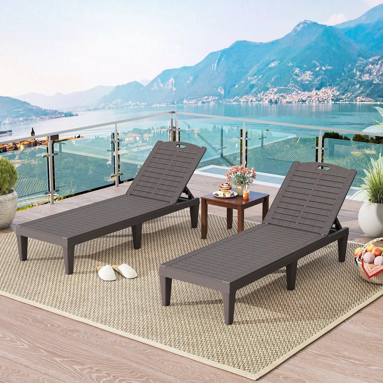 Outdoor PP Chaise Lounge Chairs Set of 2 with 4-Position Adjustable Backrests by DirectDeals