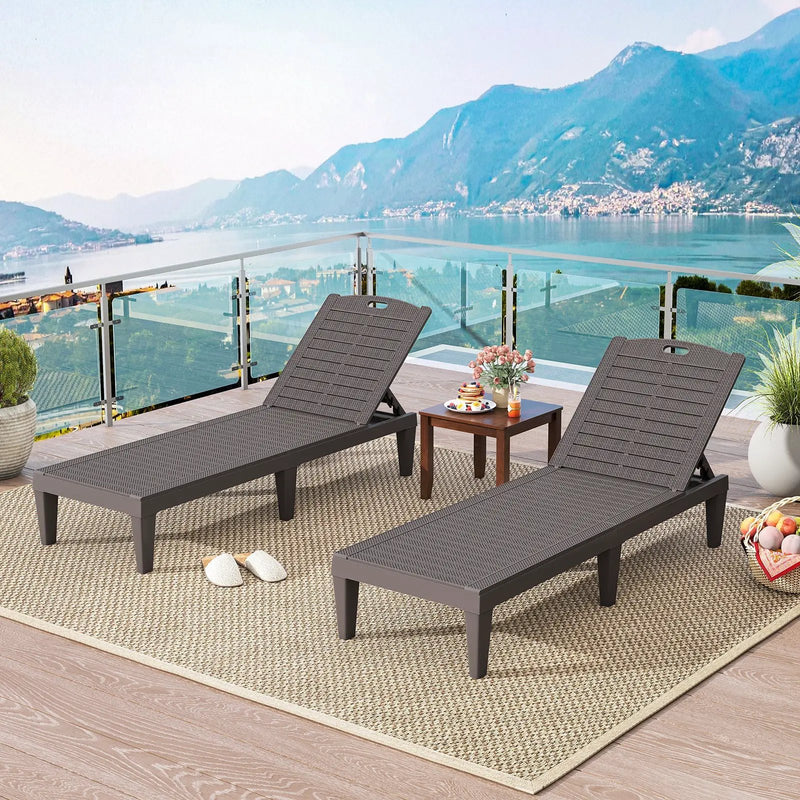 Outdoor PP Chaise Lounge Chairs Set of 2 with 4-Position Adjustable Backrests by DirectDeals