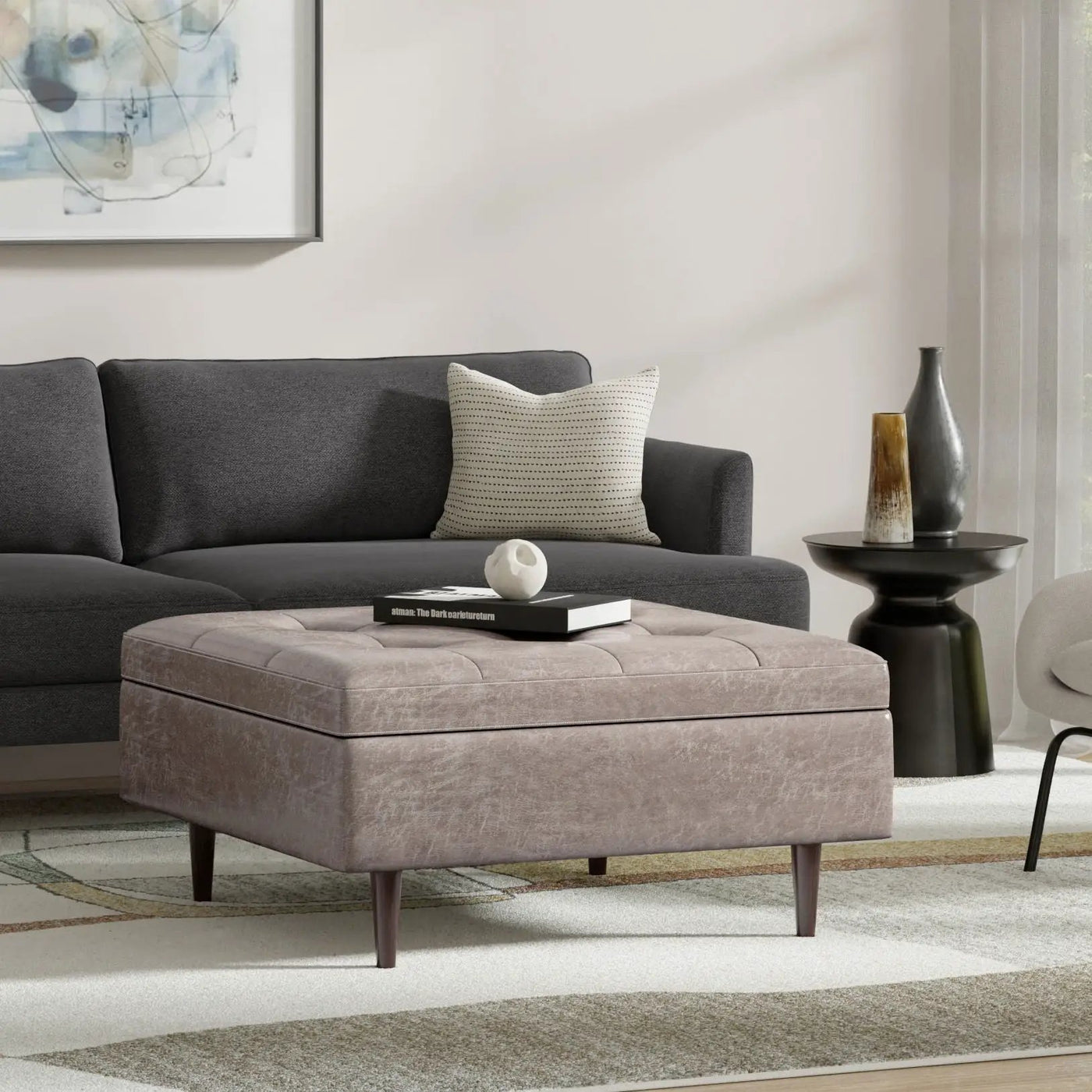 Shay - Large Square Coffee Table Storage Ottoman Mid-Century Style by Unique Piece Furniture