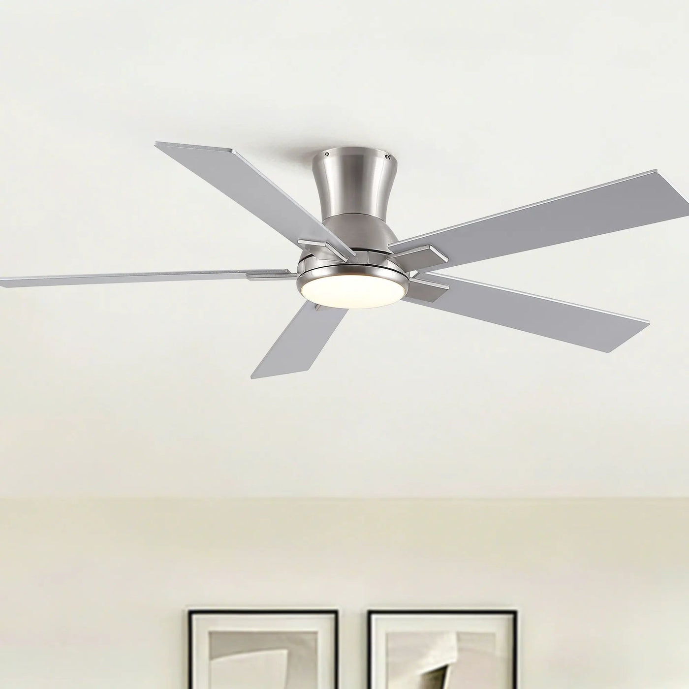 Low Profile Flush Mount Intergrated LED Ceiling Fan With Light And Reversible Quiet Motor by HouseOfZazla