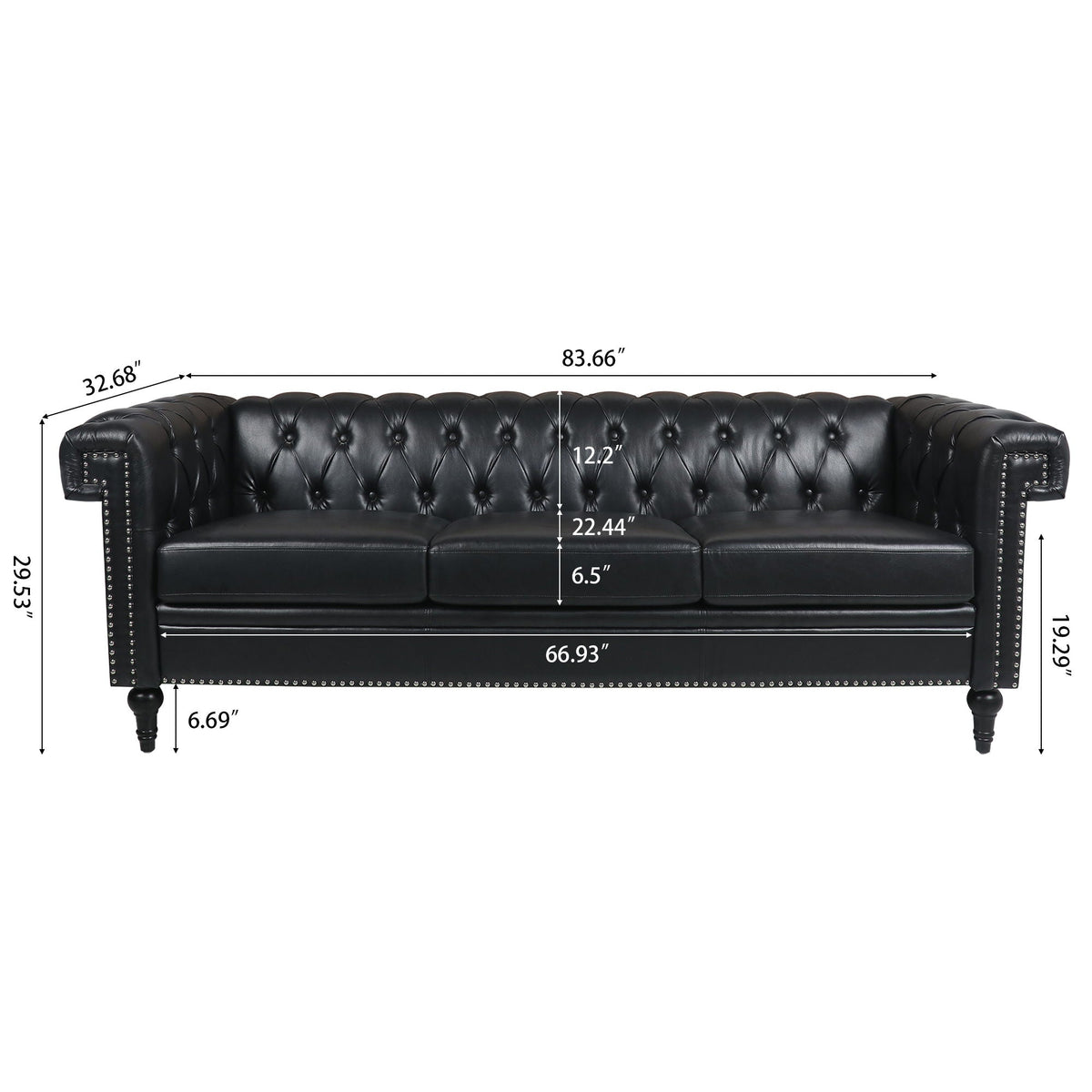 Traditional Square Arm 3 Seater Sofa with Removable Cushions - Faux Leather, photo 3 of 8