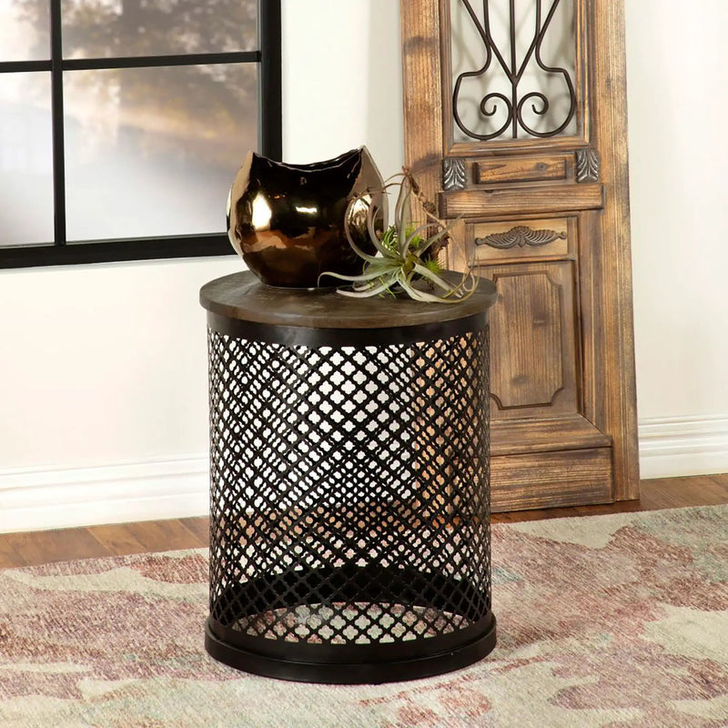 Drum Base Accent Table - Brown by HouseOfZazla