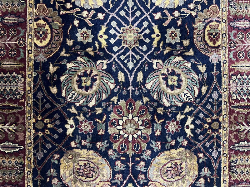 Indo Persian Runner 2.8 x 18, Long Skinny Hallway Wool Runner Rug, Hand Knotted Vintage Floral Allover Traditional Runner Dark Blue Burgundy by Jewel Rugs