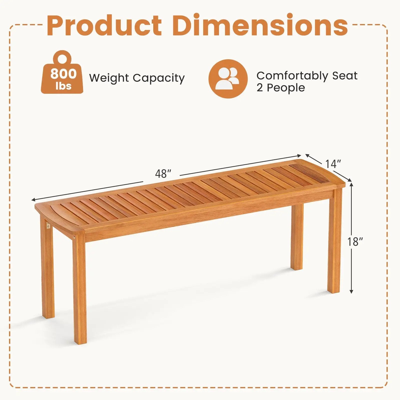 Acacia wood outdoor bench with slatted seat for garden by DirectDeals