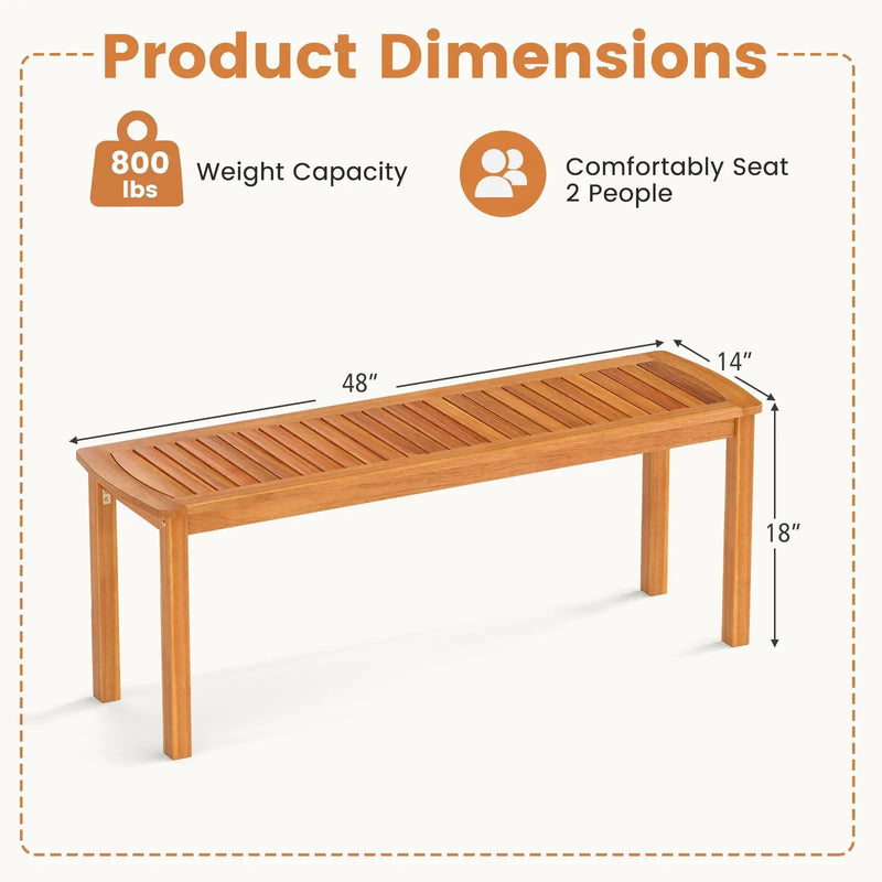 Acacia wood outdoor bench with slatted seat for garden by DirectDeals