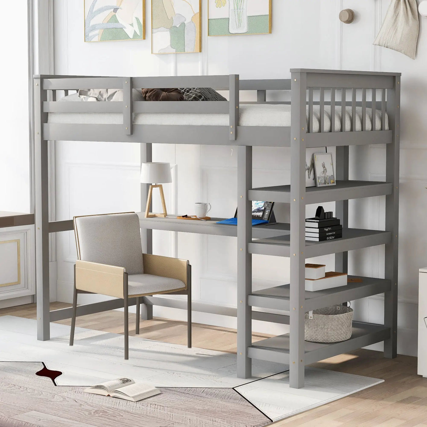 Loft Bed With Storage Shelves And Under Bed Desk by HouseOfZazla