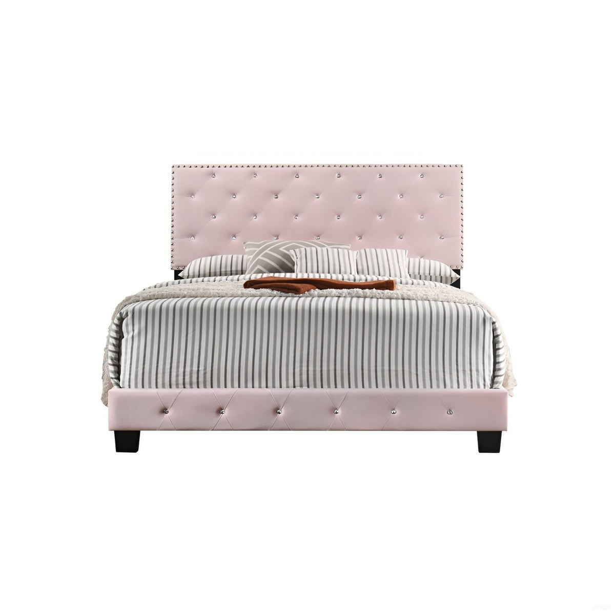 Luxurious Upholstered Bed with Faux Crystal Tufted Headboard - Multiple Colors, photo 29 of 40