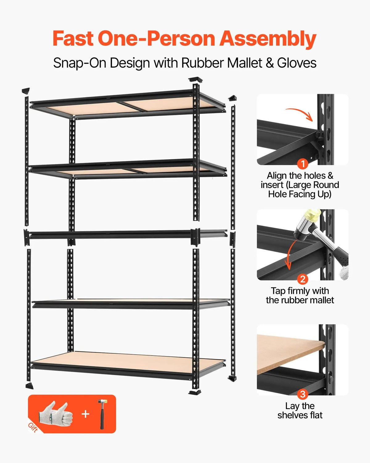 Storage Shelves, 5-Tier Adjustable, 2000 lbs Capacity, Heavy Duty Garage Storage Shelving Unit, Metal Utility Rack Shelf, for Garage Warehouse Basement Kitchen, 48.35" W x 18.07" D x 71.38" H, photo 7 of 8