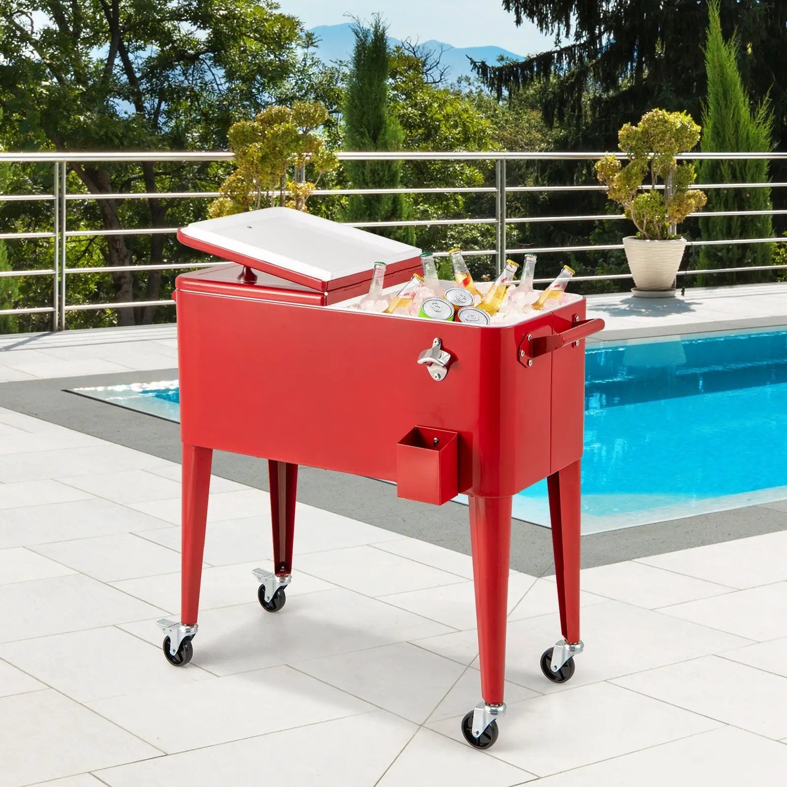 Red Portable Outdoor Patio Cooler Cart by DirectDeals